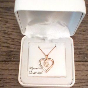 Nwt Diamond and 14kt gold over silver heart necklace
